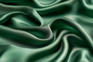 Obraz premium Close-up of smooth green satin fabric with gentle folds, under soft lighting. Texture and color create rich, elegant visual. Neural network AI generated