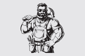  Bearded Craftsman with Hammer Silhouette Vector