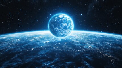 Blue Planet Rise Space, Earth, Night, Glow, Orbit, Design