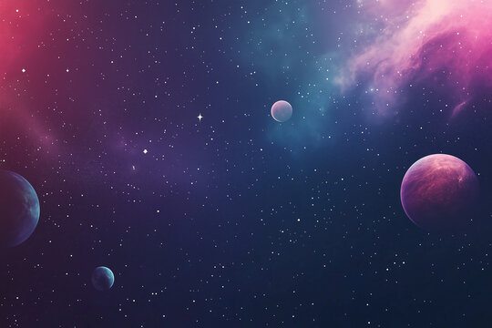 Colorful deep space scene with planets and vibrant nebula. Futuristic galaxy background for sci-fi, astronomy, or fantasy visuals