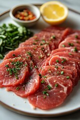 Fresh Thinly Sliced Raw Beef Short Plate Meat Steak Protein Cooking Meal Dinner Lunch Sushi