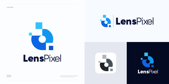 Lens pixel digital for optical vision logo icon design, Circular eye pixel logo symbol for media, eyecare, global digital assets, digital business, technology, business identity, Simple modern style.