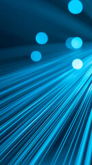 Abstract image of fiber optic cables with blue light trails symbolizing high-speed data transmission.