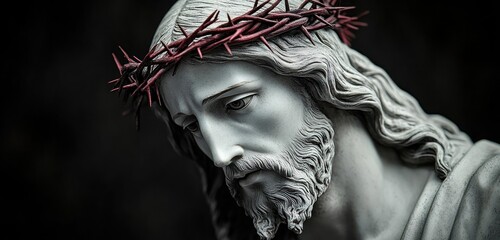 Marble Statue of Jesus Christ with Crown of Thorns in Renaissance Style
