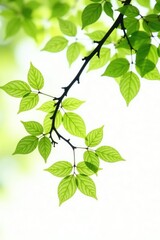 Obraz premium Delicate branches with soft green hues isolated on a white background, tree, texture, branch