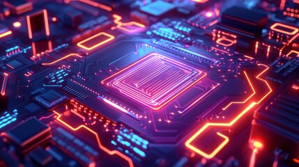 Obraz premium Cybernetic AI Processor Glowing with Deep Learning S.