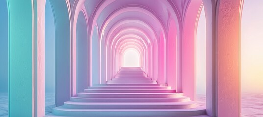 Endless dreamscape surreal arches and gradient steps in harmony