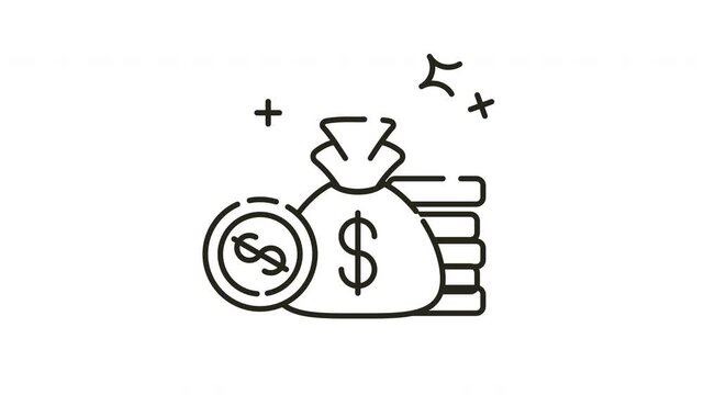 outline animation icon A bag containing coins and a stack of banknotes.