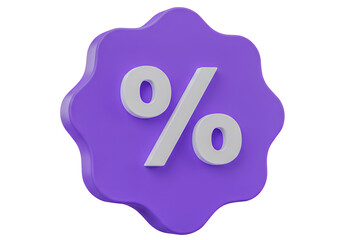 3D Purple Badge Shape With Percentage Symbol Indicating Discounts Or Marketing Offers