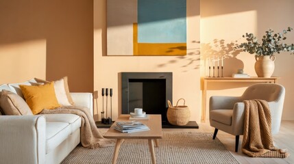 Generative AI, Scandinavian living room with warm natural light