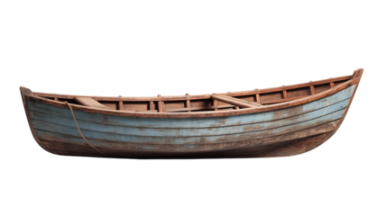 An old wooden rowboat isolated on a white background