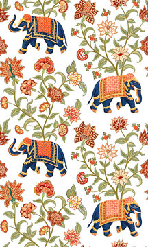 Seamless Floral And Elephant Design