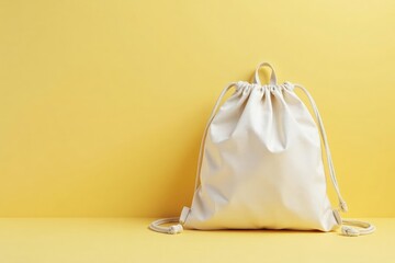 Small canvas drawstring backpack, white backdrop , fabric, backpack, clean