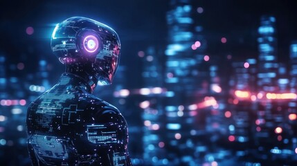 Futuristic AI-controlled robotic assistant managing desert