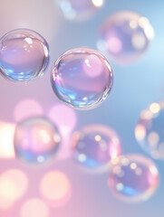 Delicate floating soap bubbles reflecting soft pastel hues. A whimsical and airy background for beauty, wellness, and dreamy concepts