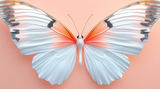 Delicate White Butterfly with Vibrant Orange Wings Resting Gracefully on a Green Leaf in Nature