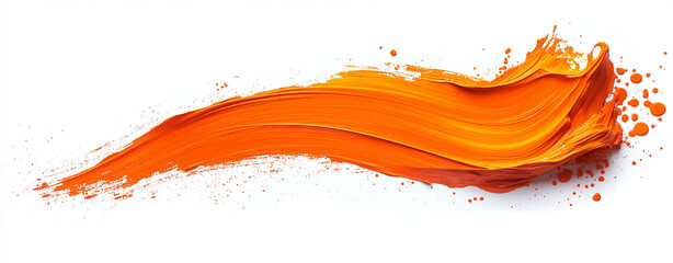 Orange brushstroke of oil paint on white background with clipping path