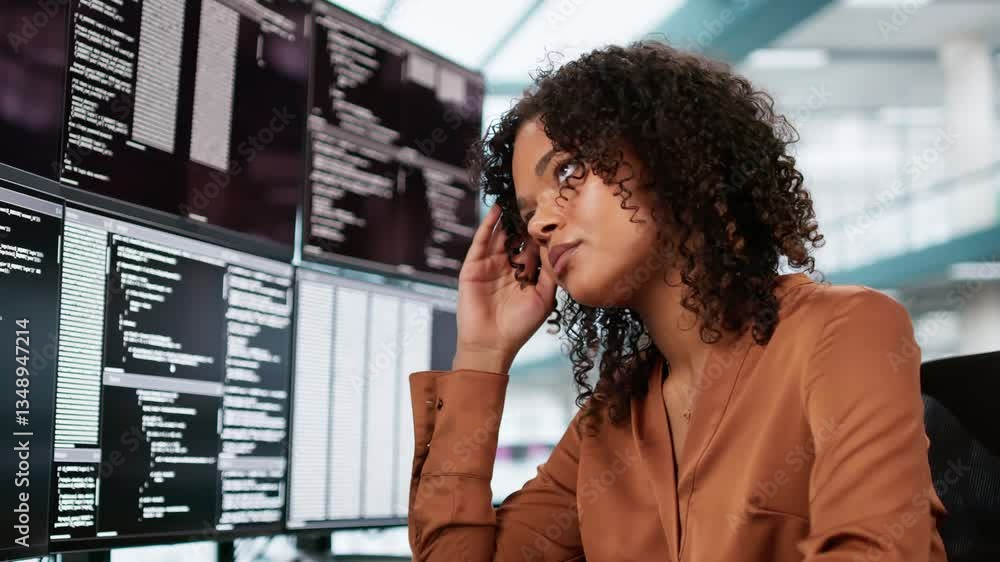 Poster Unhappy Sad Developer Programmer Woman In Stress Coding Software