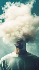 Person with Cloud Covering Face in Artistic Style