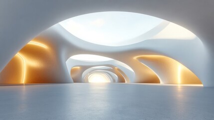 Abstract White Architecture with Golden Light Interior