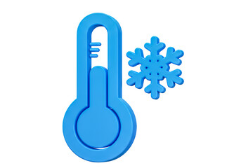 3D Blue Thermometer Icon With Temperature Lines Positioned Beside Snowflake Symbol Indicating Cold Conditions