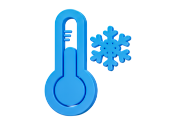 3D Blue Thermometer Icon With Temperature Lines Positioned Beside Snowflake Symbol Indicating Cold Conditions