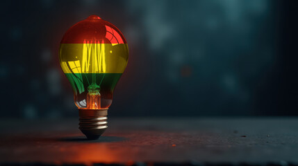 A patriotic concept: A light bulb with the Bolivia flag design glowing in the dark, symbolizing ingenuity, technology, and energy independence