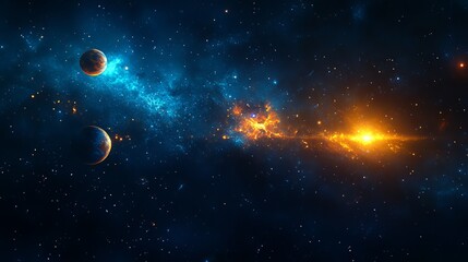 Naklejka premium Vibrant Cosmic Scene Featuring Colorful Planets and Dazzling Stars in a Vast Celestial Expanse