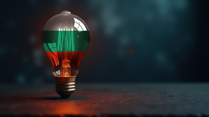 A patriotic concept: A light bulb with the Bulgaria flag design glowing in the dark, symbolizing ingenuity, technology, and energy independence