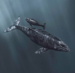 Obraz premium Humpback Whale and Calf Underwater – Majestic and Serene