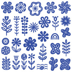 Vector simple minimal illustrations, simple wavy and groovy. hand drawn naive style, flowers and plants, floral botanic design templates, frames and modern wall art prints,