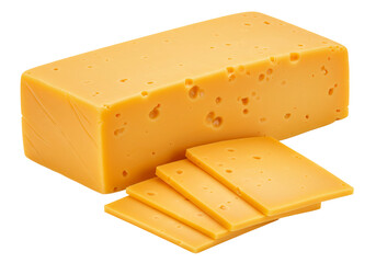 Golden Cheese Block Slices Warm Light Studio Shot. AI Generated