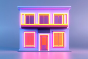 A vibrant, modern building illuminated with neon lights, showcasing a stylish and contemporary architectural design.