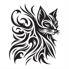 Naklejka premium Tribal Cat Tattoo Design – Elegant Feline Artwork