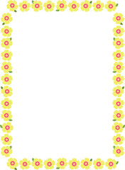 Rectangle frame with yellow flowers. Cute daisy empty frame box. Hand drawn vector element