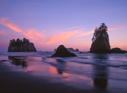 Vibrant Sunset Over Sea Stacks at Second Beach, Olympic National Park