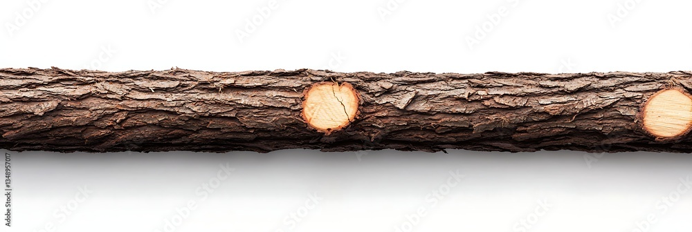 Poster a close-up view of a textured log with visible cuts, showcasing the natural bark and wood grain patt