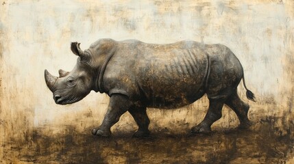Obraz premium Majestic Rhino: A Study in Grey and Gold