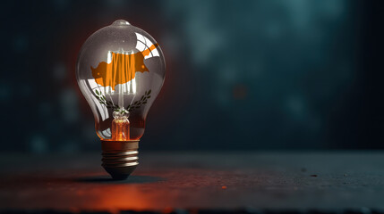 A patriotic concept: A light bulb with the Cyprus flag design glowing in the dark, symbolizing ingenuity, technology, and energy independence