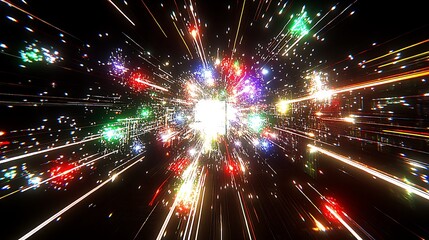 Obraz premium Bright colored streaks and lights appear in a dark space