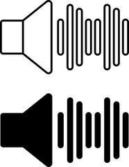 Sound Icons. Black and White Vector Illustrations. Volume Sound, Speaker. Mechanical Vibrations. Music Concept