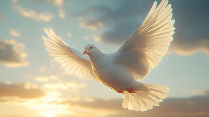 A Serene White Dove Soaring Gracefully Against the Sky