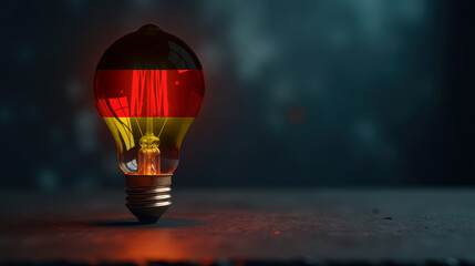 A patriotic concept: A light bulb with the Germany flag design glowing in the dark, symbolizing ingenuity, technology, and energy independence
