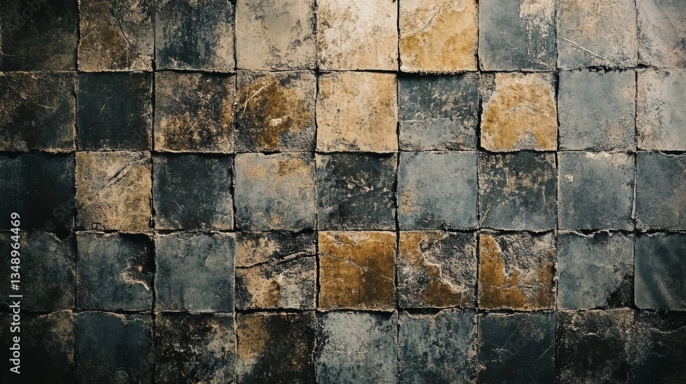 Poster abstract aged tilework: distressed texture with square mosaic fragments pattern