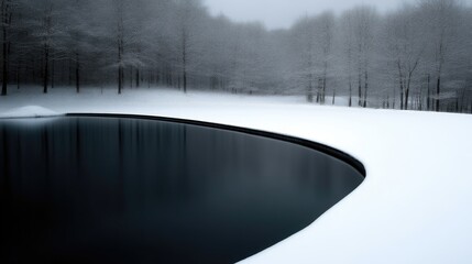 Frozen Pond in a Snowy Forest