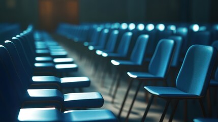 Blue chairs, empty hall, event prep (1)