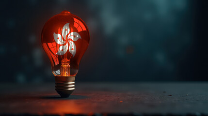 A patriotic concept: A light bulb with the Hong kong flag design glowing in the dark, symbolizing ingenuity, technology, and energy independence