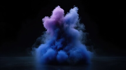 Naklejka premium Abstract cloud of vibrant smoke, a swirling vortex of purple and blue hues against a black backdrop. Dynamic and ethereal, suggesting energy and movement