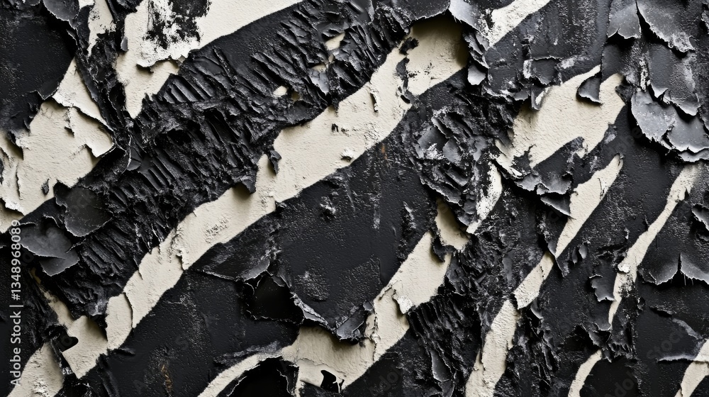 Poster abstract zebra pattern with peeling paint layers revealing textured surface