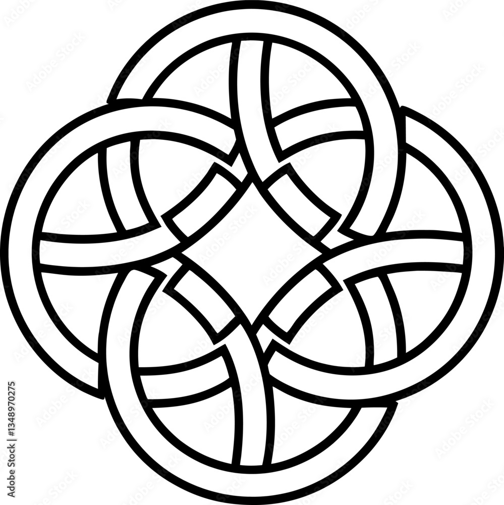 Poster celtic knot design intricate interwoven pattern, black and white symmetrical loop